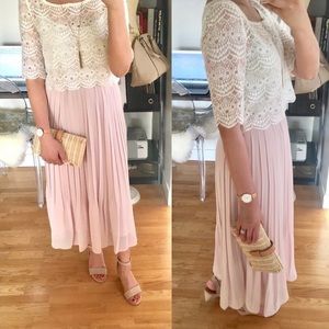 High waisted pleated midi skirt
